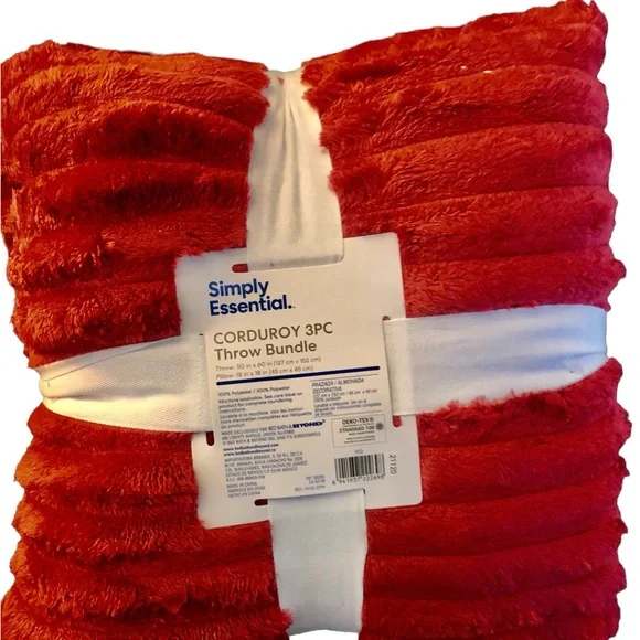 Simply Essential Corduroy 3pc THROW BUNDLE, real stuff so soft - Picture 2 of 2